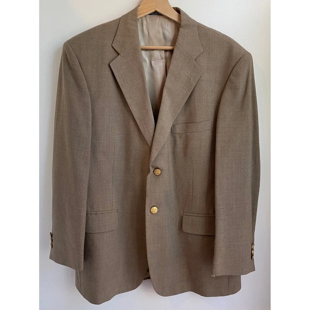 Stafford Blazer Jacket Mens 40S Brown Worsted Wool Blend Two Button Professional